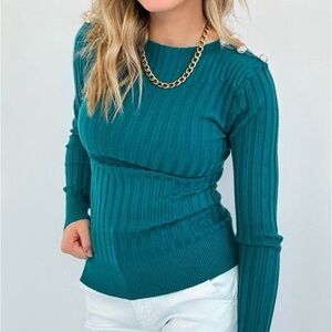 Teal, Sailor charm ribbed lightweight sweater tee